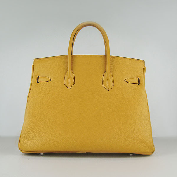 High Quality Fake Hermes 35CM Embossed Veins Leather Bag Yellow 6089